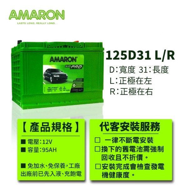 AMARON 愛馬龍 125D31L 銀合金電池 充速快 爆發力 Es200 Tucson SantaFe-細節圖2