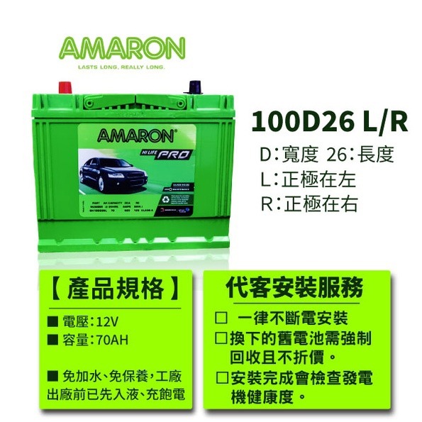 AMARON 愛馬龍 100D26L 100D26R 銀合金電池 壽命長 充速快 RX270 CREANS PREVIA-細節圖2