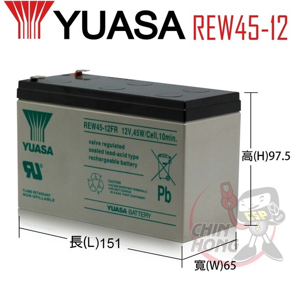 YUASA湯淺REW45-12閥調密閉式鉛酸電池 12V45W UPS不斷電系統 消防系統 兒童電動車 玩具車-細節圖2