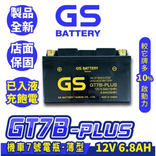 GS統力 機車電瓶 GT7B-PLUS 機車7號電池 薄型 同YT7B-BS 新勁戰 SMAX 佛斯 BWS