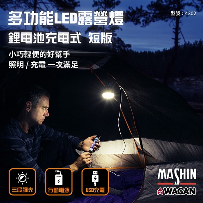 美國WAGAN磁吸式LED露營燈 充電式 短版(4302) 手電筒 工作燈 夜市燈 擺攤燈 停電燈 帳篷燈 野營燈-細節圖6