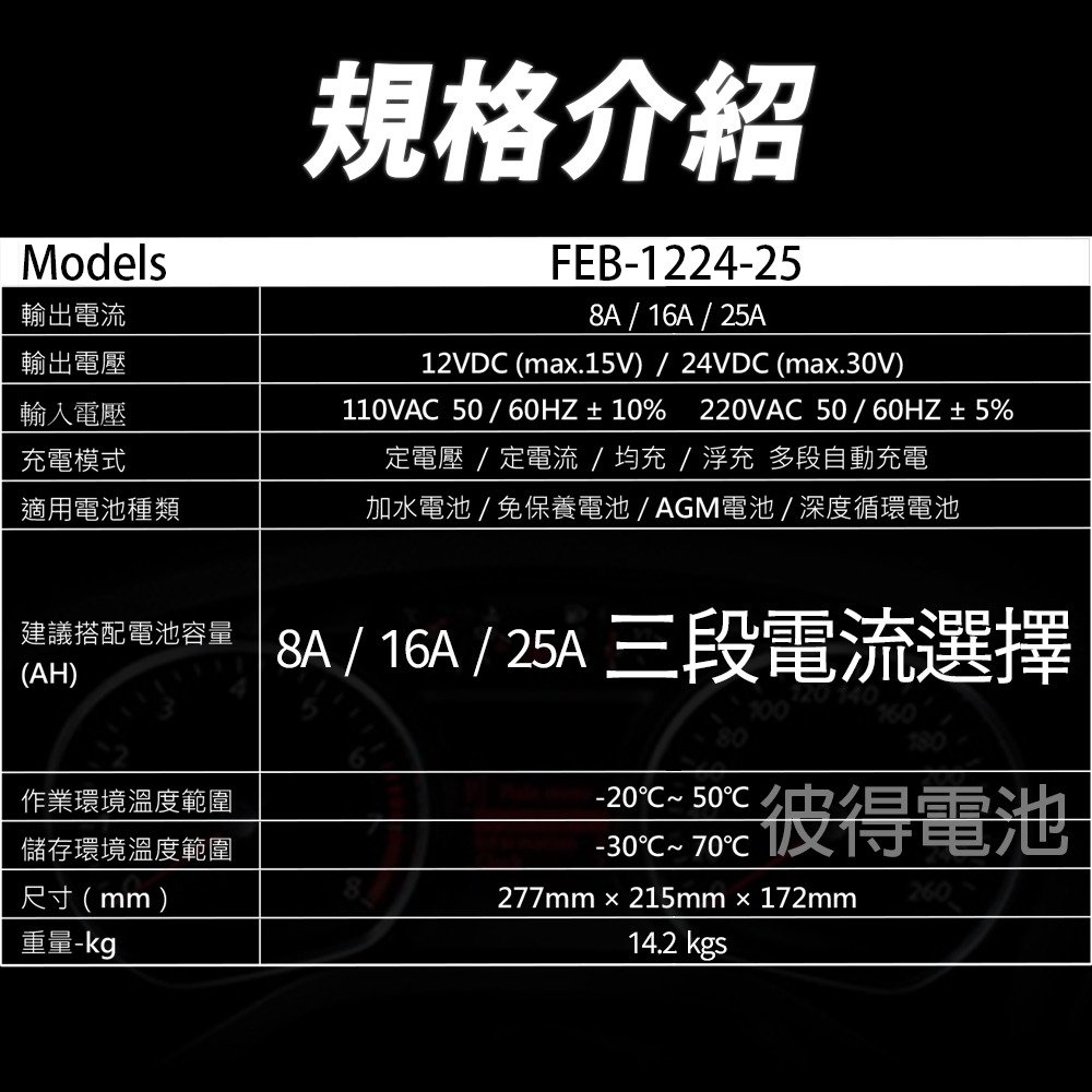 麻新電子 FEB-1224-25 12/24V可切換 全自動式充電器 汽車 電池 雙電壓 充滿自停 一年保固-細節圖9