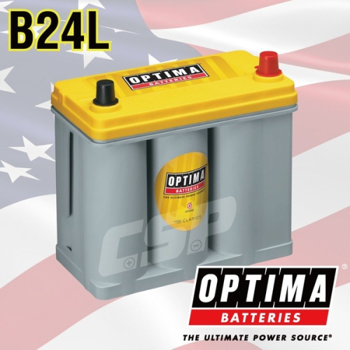 美國歐帝瑪OPTIMA 黃霸 B24L 汽車電池 12V38AH 460CCA 渦捲式AGM深循環電池 怠速熄火電瓶