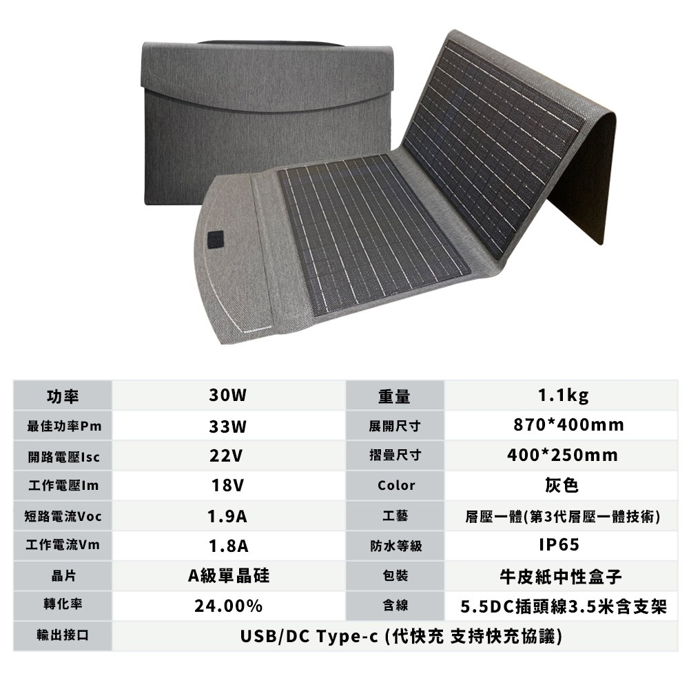 折疊太陽能板 30W太陽能充電板 太陽能充電器 太陽能充電 登山 露營 戶外電源折疊包 充電板 應急電源-細節圖8