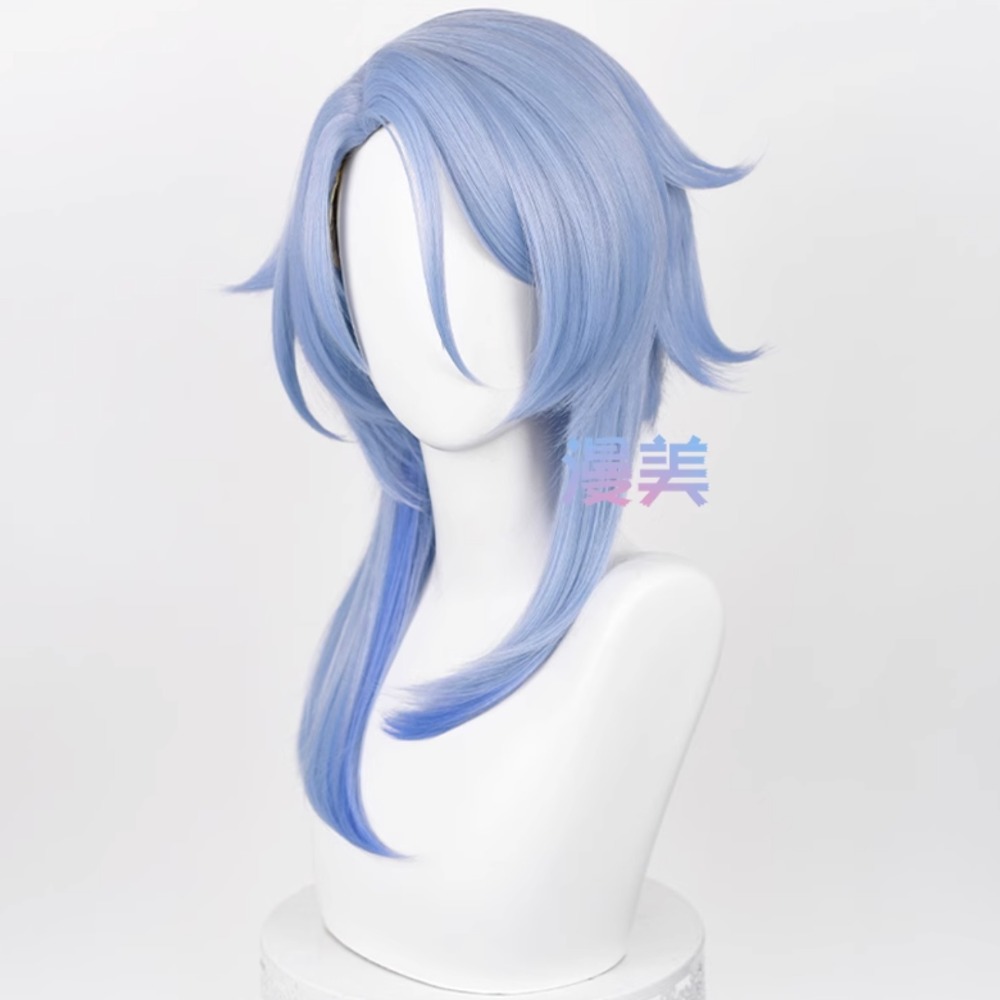 初心者♡Cosplay 假髮 神里綾人 藍色 原神 cos-細節圖2