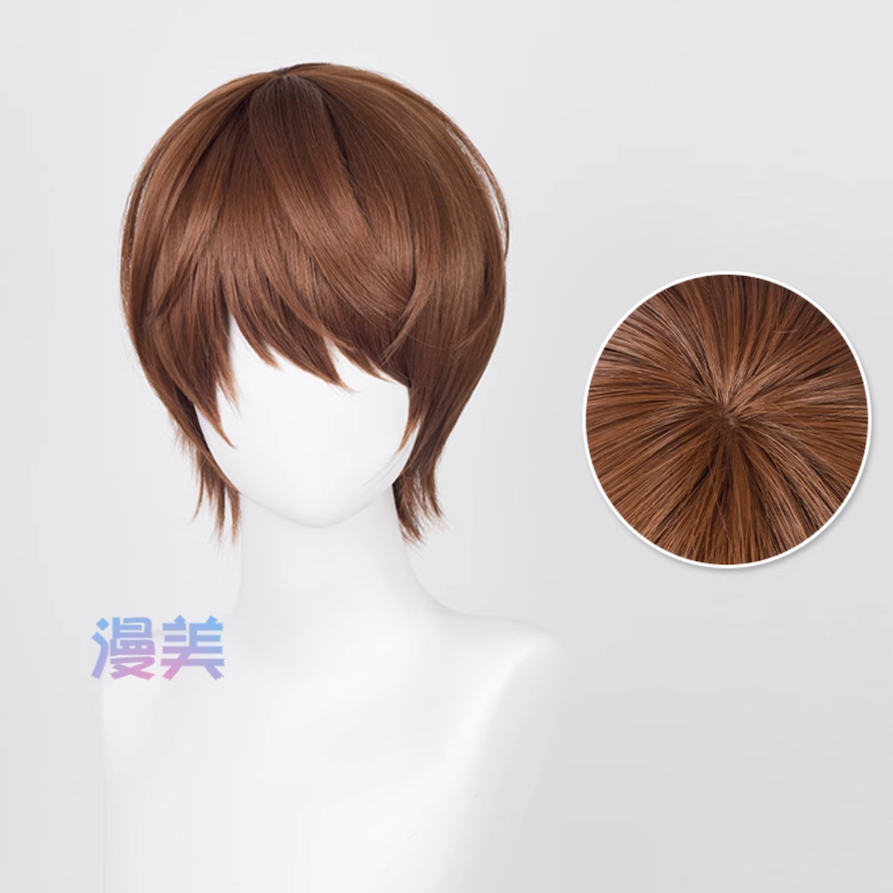 初心者♡Cosplay 假髮 夜神月 深棕色 短髮 少年款 棕色 收臉 cos-細節圖2