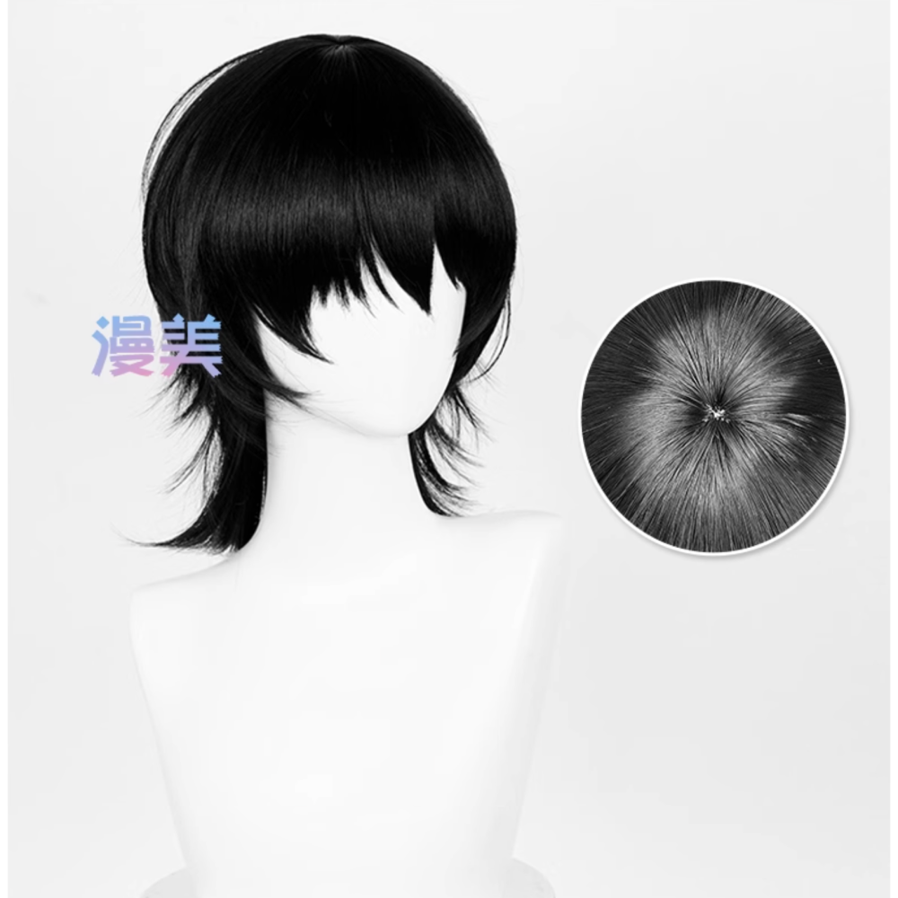 初心者♡Cosplay 假髮 佴和 男版 男角 黑色 狼尾 短髮 頭七怪談 cos-細節圖2