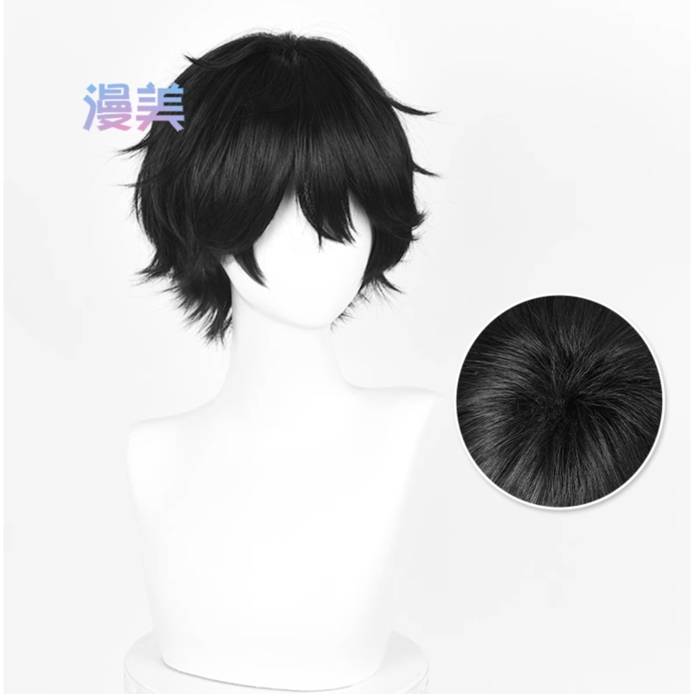 初心者♡Cosplay 假髮 離宇亭 黑色 男角 短髮 萬用 反翹 頭七怪談 cos-細節圖2