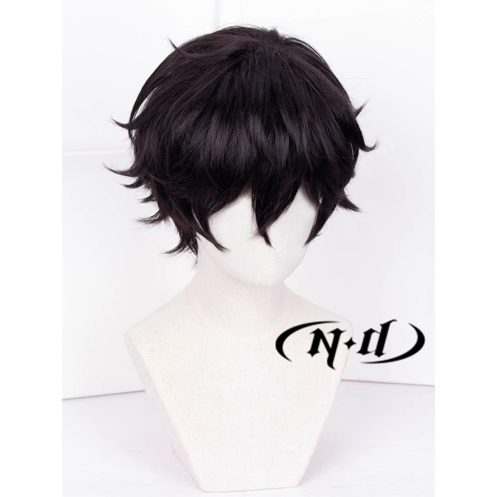 初心者♡Cosplay 假髮 雨宮蓮 女神異聞錄5 男角 黑色 短髮 捲髮 卷髮 P5 cos-細節圖2