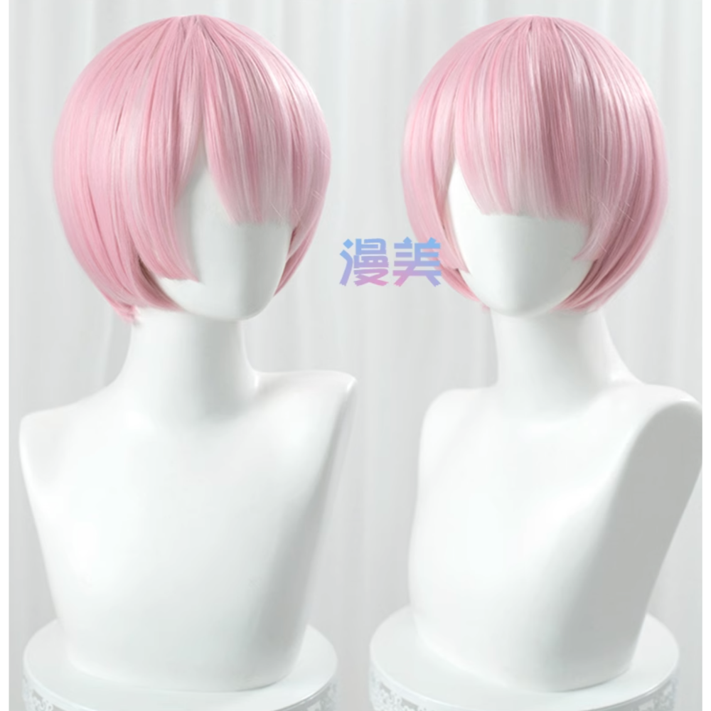 初心者♡Cosplay 假髮 雷姆 拉姆 粉紅 粉藍 短髮 從零開始的異世界生活 漫美 動漫 cos-規格圖1