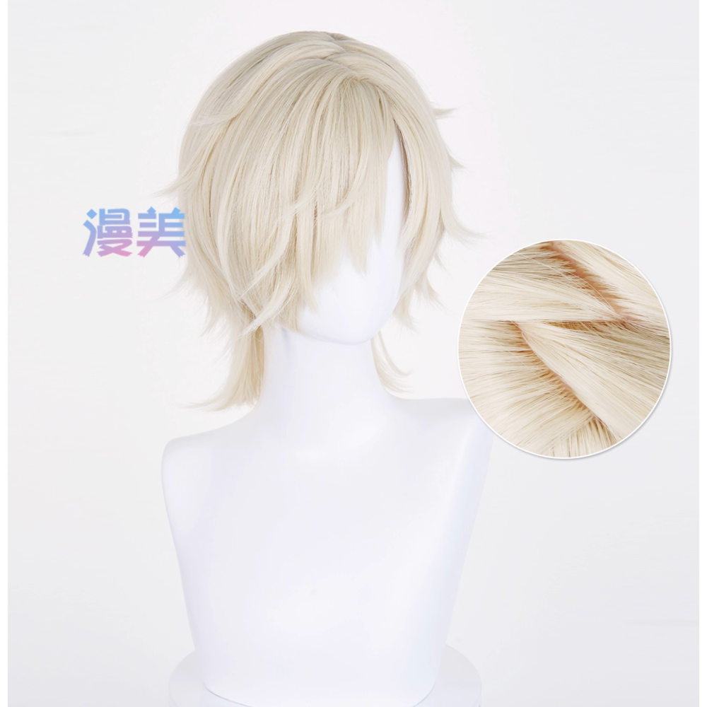 初心者♡Cosplay 假髮 守墓人 第五人格 男角 狼尾 淺金色 金色 亞麻金 淡金 cos-細節圖2