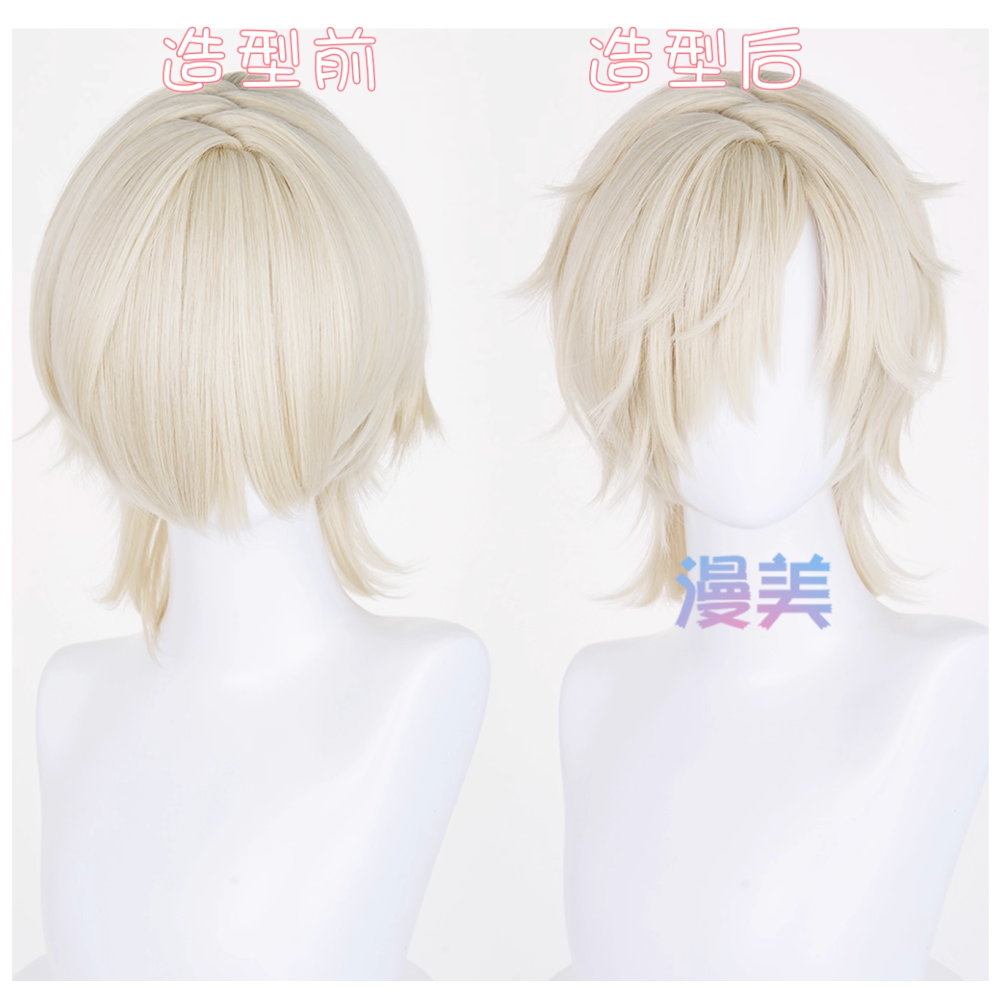 初心者♡Cosplay 假髮 守墓人 第五人格 男角 狼尾 淺金色 金色 亞麻金 淡金 cos-細節圖4