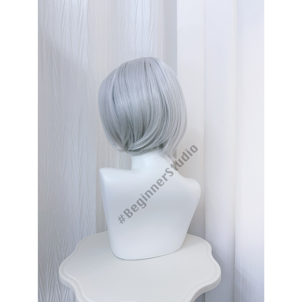 初心者♡Cosplay 假髮 尼爾：自動人形 2B 短髮 銀灰色 銀白色 銀色 收臉 30cm cos-細節圖3