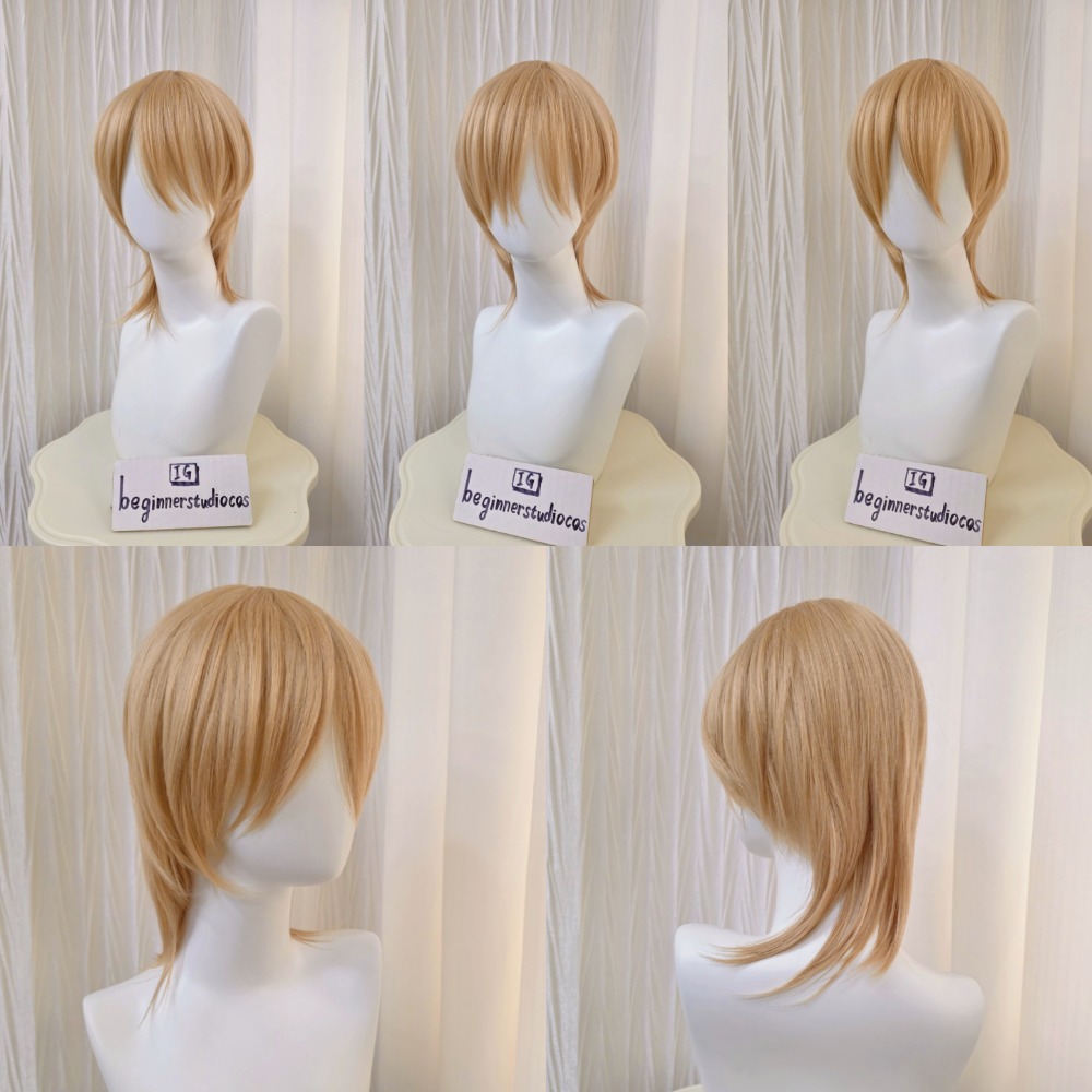初心者♡Cosplay 假髮 狼尾 鯔魚頭 金色 棕色 銀色 男角 萬用款 cos-規格圖1