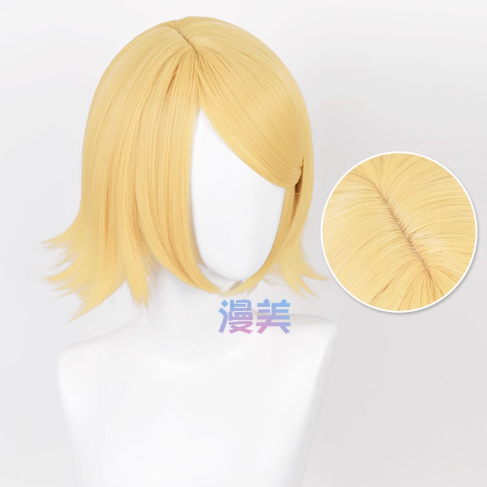 初心者♡Cosplay 假髮 鏡音 鏡音連 鏡音鈴 金色 黃色 金黃色 短髮 反翹 vocaloid cos-細節圖2