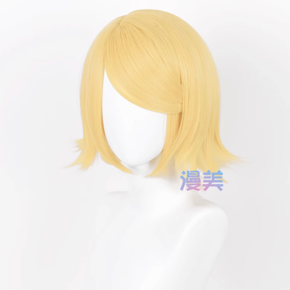 初心者♡Cosplay 假髮 鏡音 鏡音連 鏡音鈴 金色 黃色 金黃色 短髮 反翹 vocaloid cos-規格圖5