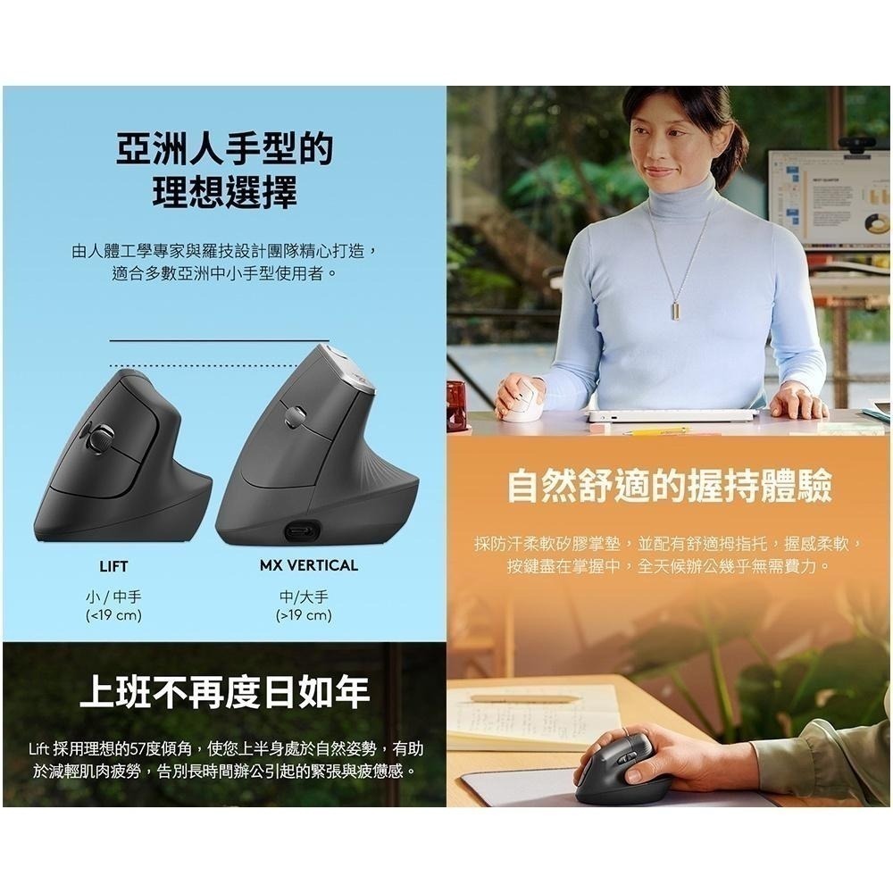 Logitech 羅技 LIFT人體工學垂直滑鼠 -含左手專用版-細節圖7