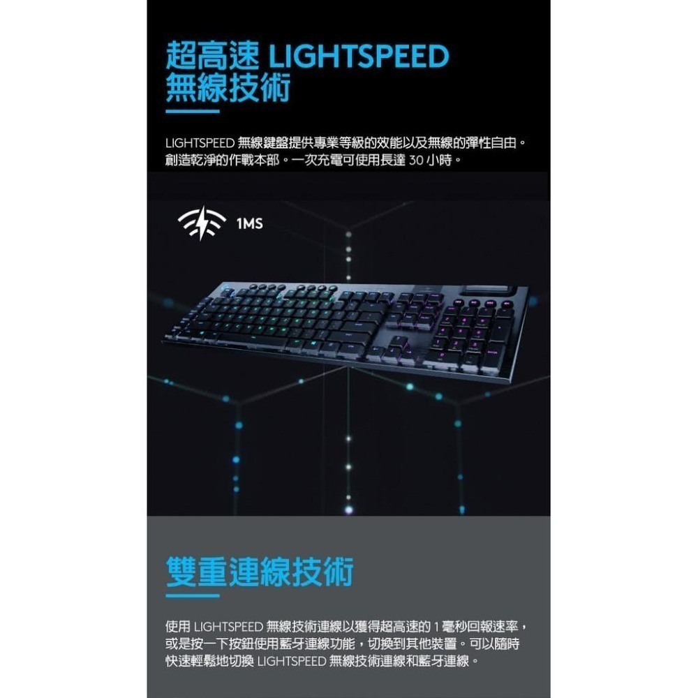 Logitech G 羅技 G913 LIGHTSPEED 無線 RGB 機械式遊戲鍵盤-細節圖6
