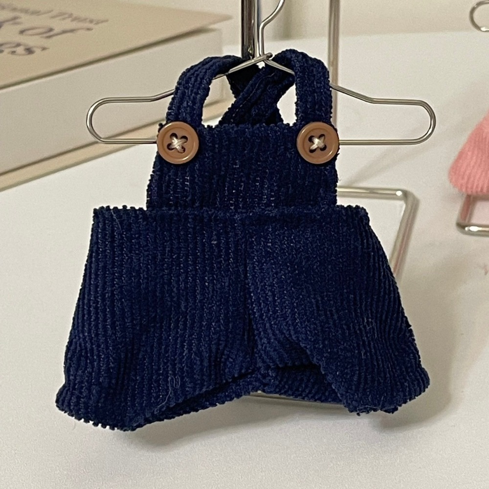 深藍燈芯絨吊帶褲