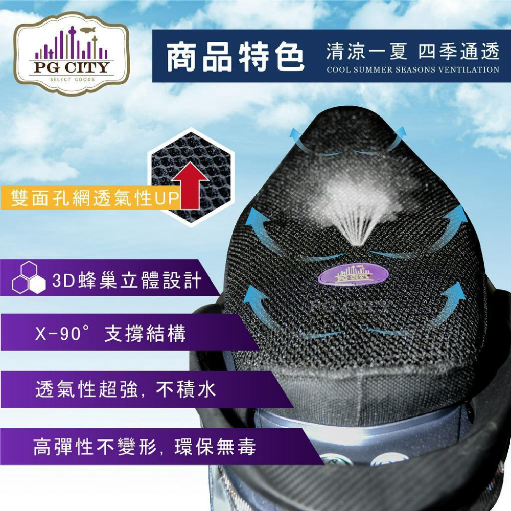 PG CITY​ 複合式 3D蜂巢網狀 機車隔熱坐墊 隔熱/防熱/透氣/排水/防滑 一次滿足-細節圖5