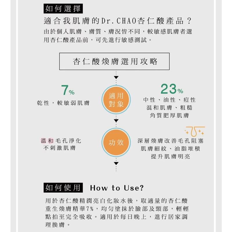 Dr.CHAO 昭明美妝專科 杏仁酸精潤亮白化妝水 多重煥膚6大特色 150ml （杏仁酸系列2）-細節圖7