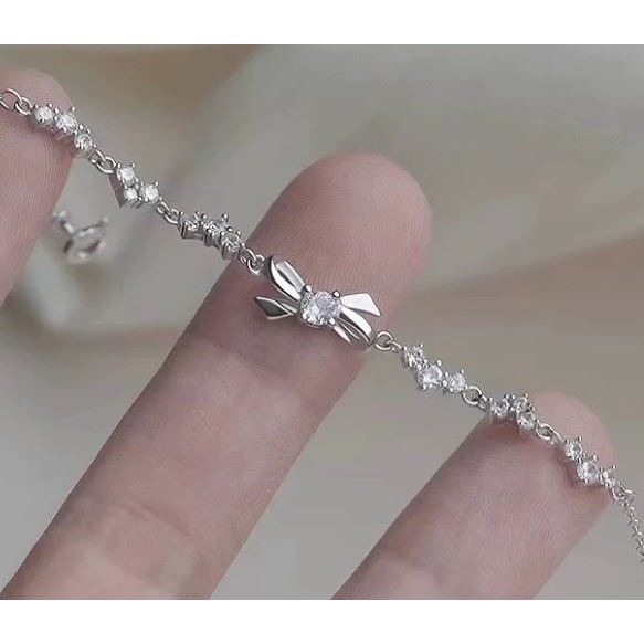 925銀蝴蝶結碎鑽手鏈-細節圖2