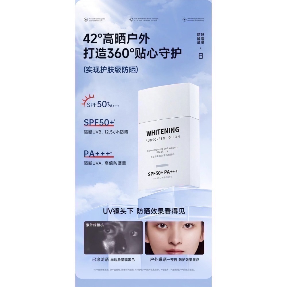 【現貨 SPF50+ PA+++ 防水防汗亮白防曬】YIMIAOSI亮白防曬乳 SPF50+ PA+++ 防水防汗 8h-細節圖11