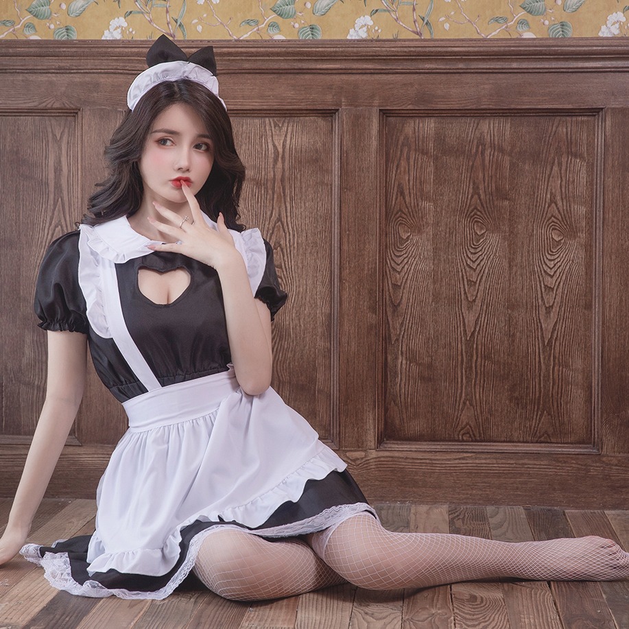 【台灣現貨24H出】小心機女僕裝胸前開口 女僕裝 性感女僕 角色扮演 情趣睡衣 睡裙 聖誕節  情人節(c-015)-細節圖2