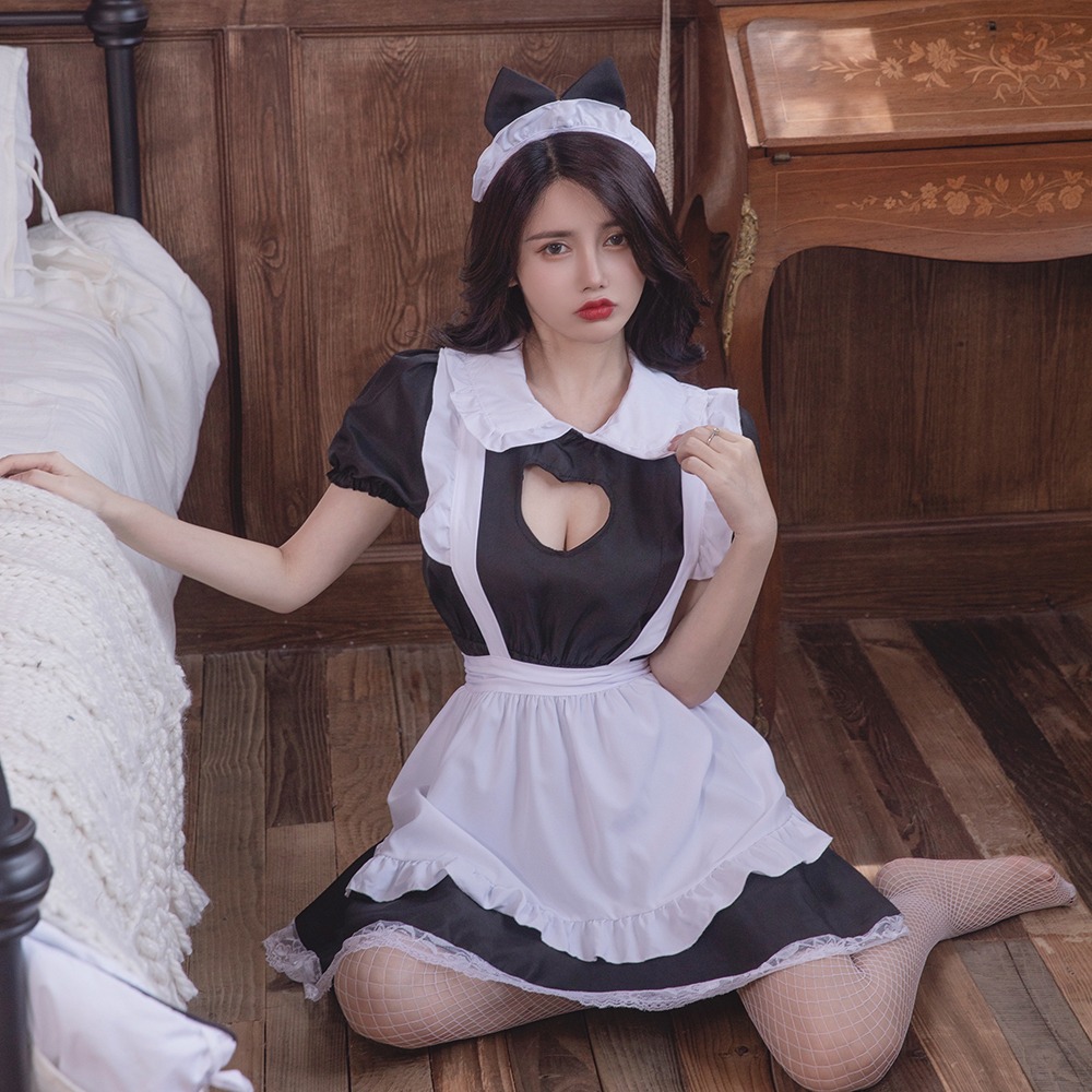 【台灣現貨24H出】小心機女僕裝胸前開口 女僕裝 性感女僕 角色扮演 情趣睡衣 睡裙 聖誕節  情人節(c-015)-細節圖6