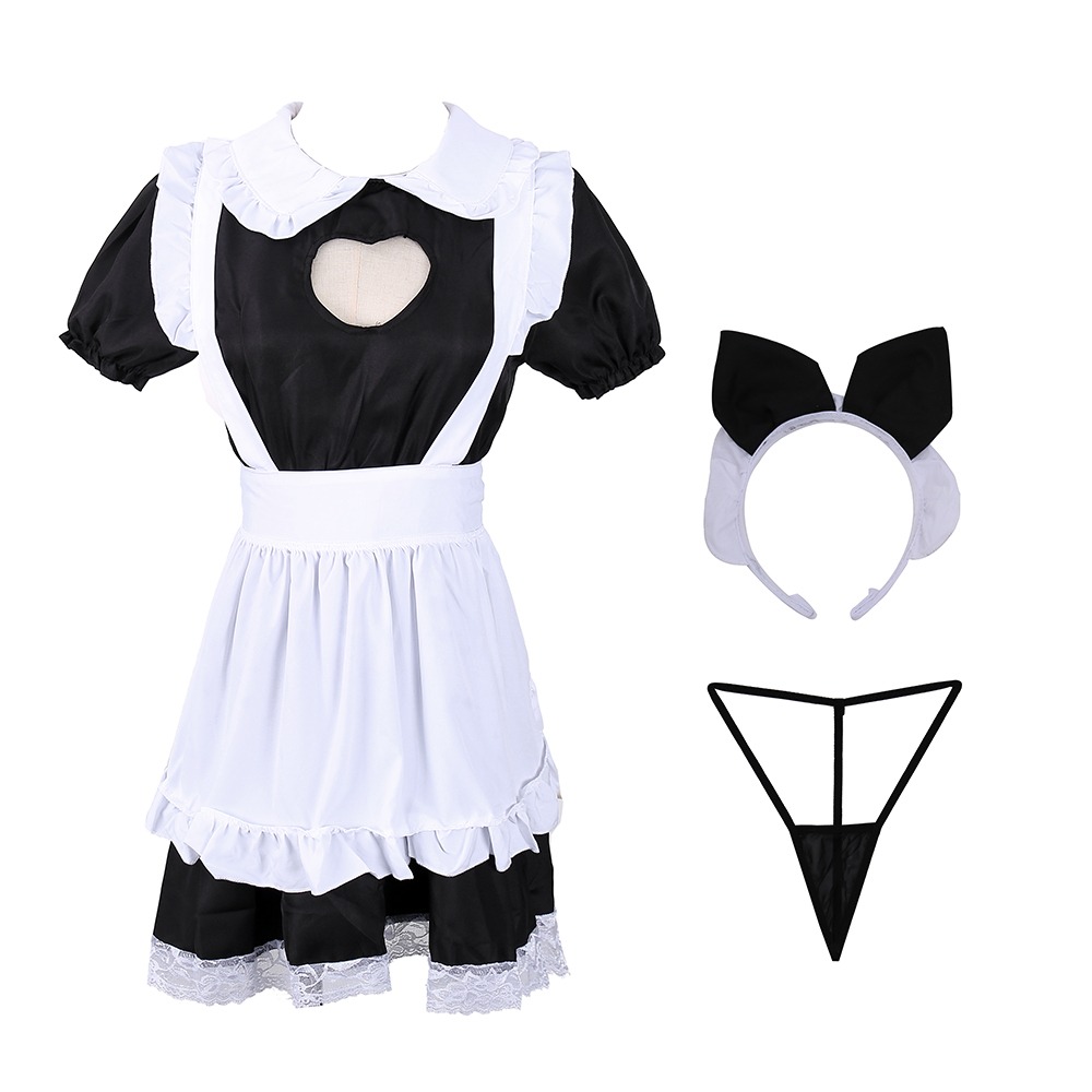 【台灣現貨24H出】小心機女僕裝胸前開口 女僕裝 性感女僕 角色扮演 情趣睡衣 睡裙 聖誕節  情人節(c-015)-細節圖7