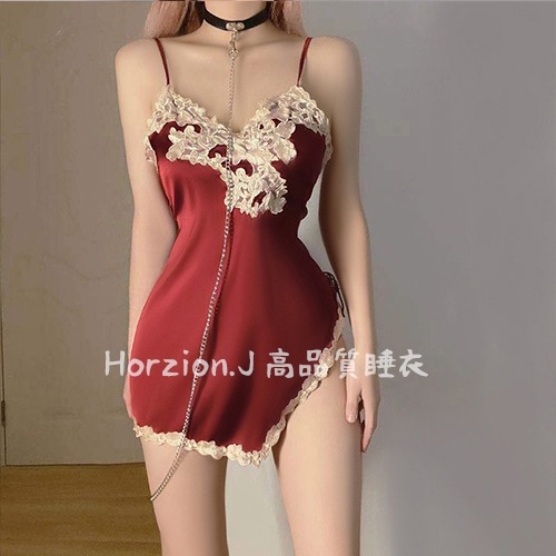 【在台現貨24H出貨】蕾絲性感睡衣側邊開叉吊帶裙角色扮演情趣睡衣睡裙夜店情人節(A009)-細節圖4