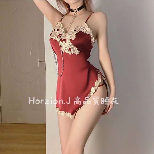 【在台現貨24H出貨】蕾絲性感睡衣側邊開叉吊帶裙角色扮演情趣睡衣睡裙夜店情人節(A009)-細節圖5