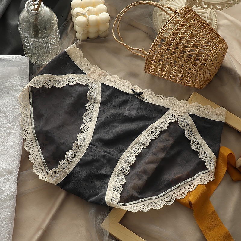 【在台現貨24H私密發】法式風格素色蕾絲透氣內褲 三角褲丁字褲女生內褲角色扮演情趣睡衣睡裙夜店情人節(D-026-細節圖5
