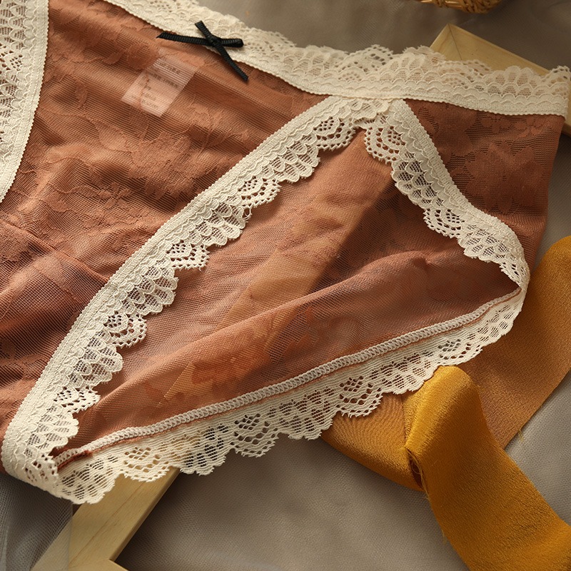 【在台現貨24H私密發】法式風格素色蕾絲透氣內褲 三角褲丁字褲女生內褲角色扮演情趣睡衣睡裙夜店情人節(D-026-細節圖9