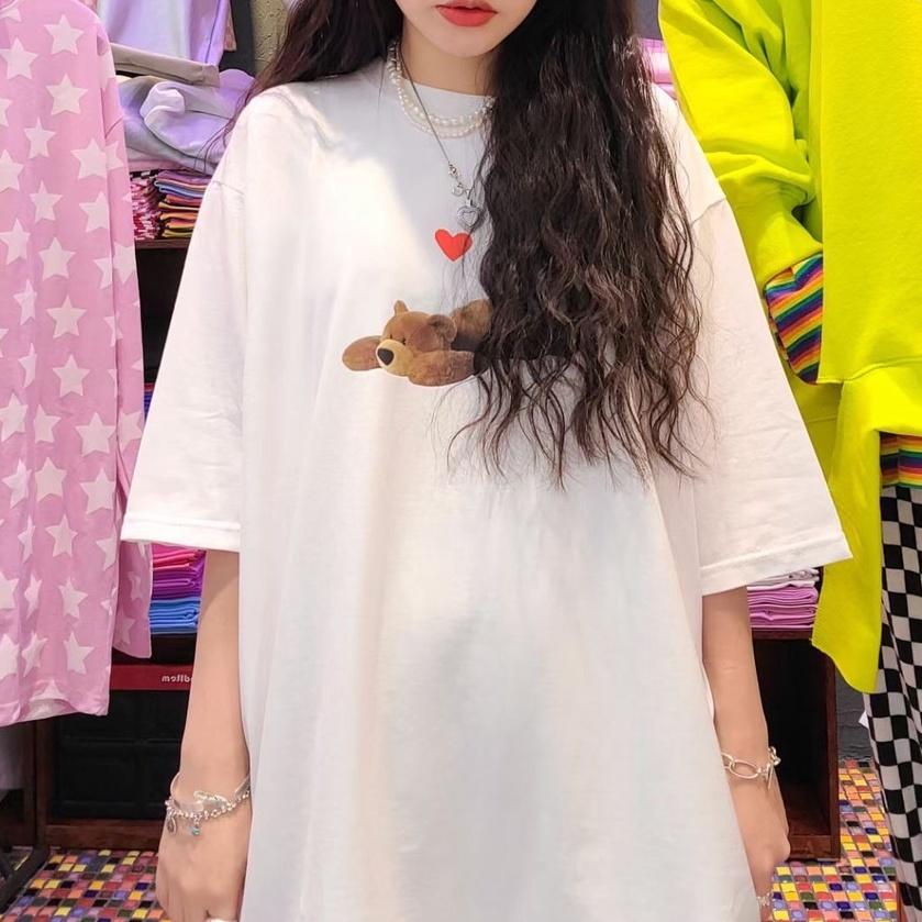 (現貨) 🇰🇷正韓可愛愛心小熊寬鬆T恤-細節圖2