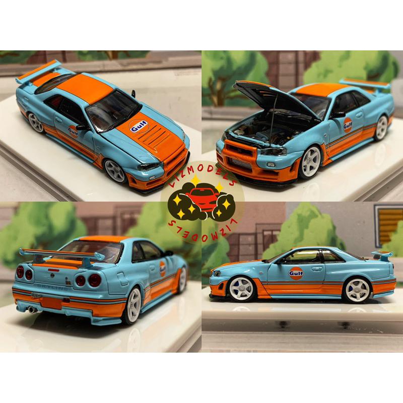 🔅里氏模型車 TM 1/64 Nissan GTR R34 GT-R GULF 海灣Er34 可開蓋 附人偶 合金模型車-細節圖2