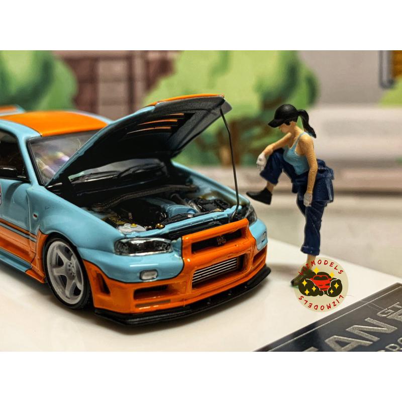 🔅里氏模型車 TM 1/64 Nissan GTR R34 GT-R GULF 海灣Er34 可開蓋 附人偶 合金模型車-細節圖3