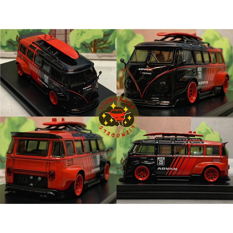 🔅里氏模型車 TM 1/64 經典 福斯 VW T1 馬天尼 黑色 紅色 Advan 麵包車 合金模型車-細節圖4