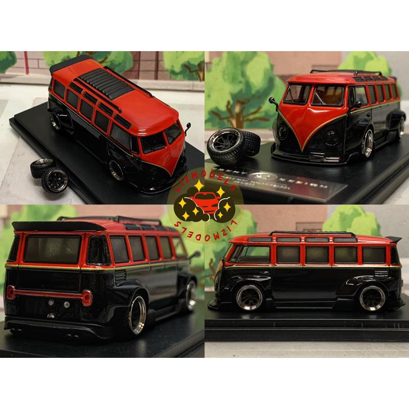 🔅里氏模型車 TM 1/64 經典 福斯 VW T1 馬天尼 黑色 紅色 Advan 麵包車 合金模型車-細節圖5