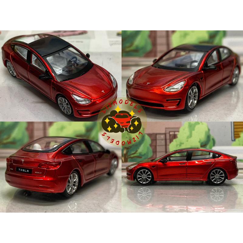 🔅里氏模型車 TM 1/64 Tesla Model 3 X S 特斯拉 貨櫃 紅色 電動車 合金模型車-細節圖4