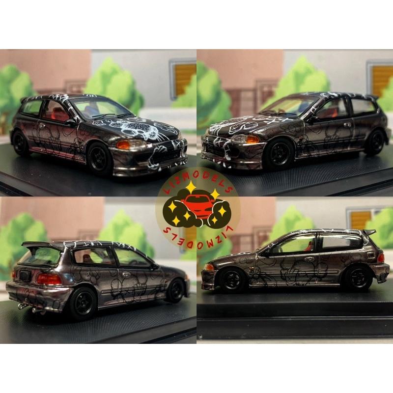 🔅里氏模型車 Street Weapon 超帥 1/64 KAWS 人偶 Honda Civic EG6 金 銀色 電鍍-細節圖6