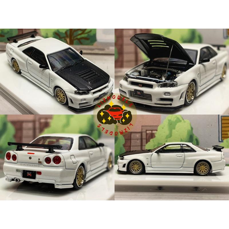 🔅里氏模型車 TM 1/64 Nissan GTR GT-R R34 白色 紅色 碳纖維 玩命關頭 引擎可開 合金模型車-細節圖6