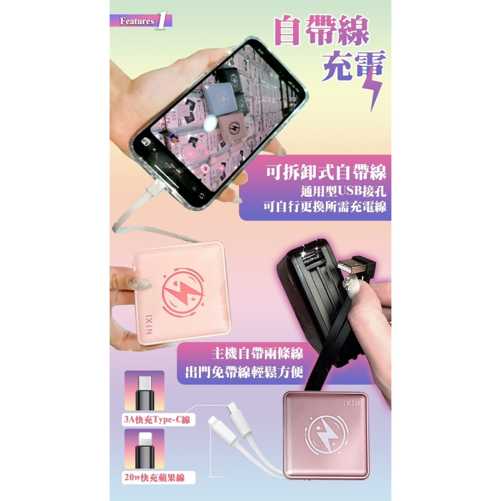 𝐢𝐗𝐈𝐍六合一行動電源 🔹買就送專用束口袋🔹 15000MAH 旅行必備行動充 大容量-細節圖2