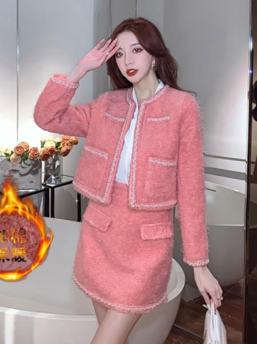 DearGod正韓女裝小洋家2022冬季新款小香風洋氣輕奢時尚氣質外套a字半裙兩件套女