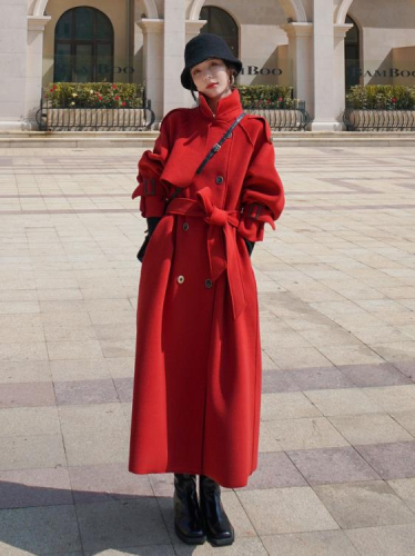 DearGod正韓女裝高級感結婚紅色呢子大衣女中長款2022年秋冬新款韓系訂婚毛呢外套