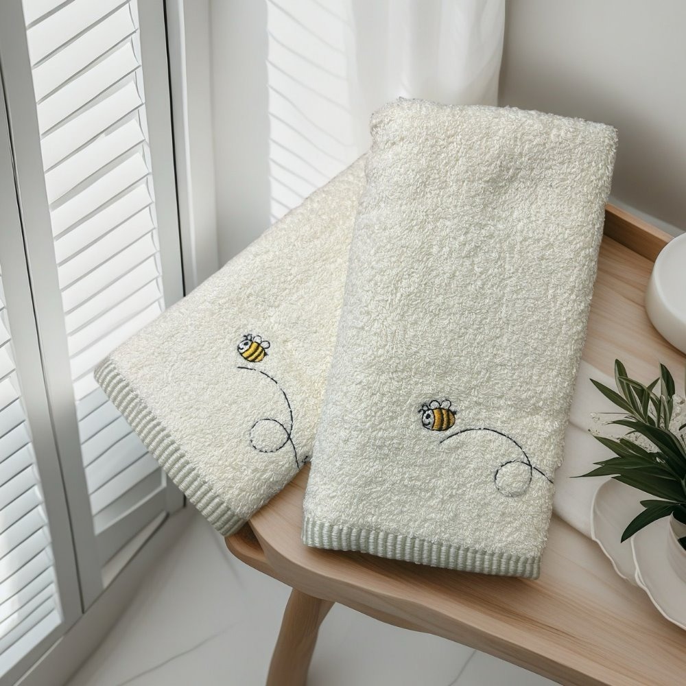 有機棉．繡蜜蜂毛巾(6條組) 【台灣興隆毛巾專賣】 毛巾 浴巾 有機棉 無染毛巾 天然無毒 台灣製現貨-細節圖2