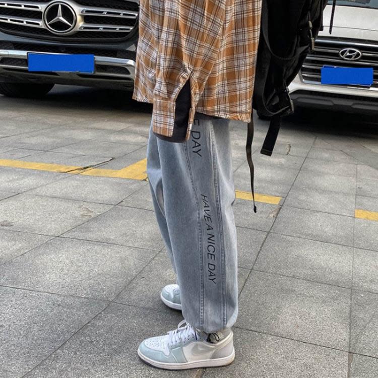 春秋季新款香港男士牛仔褲正韓字母印花潮流哈倫褲水洗休閒束腳褲-細節圖4