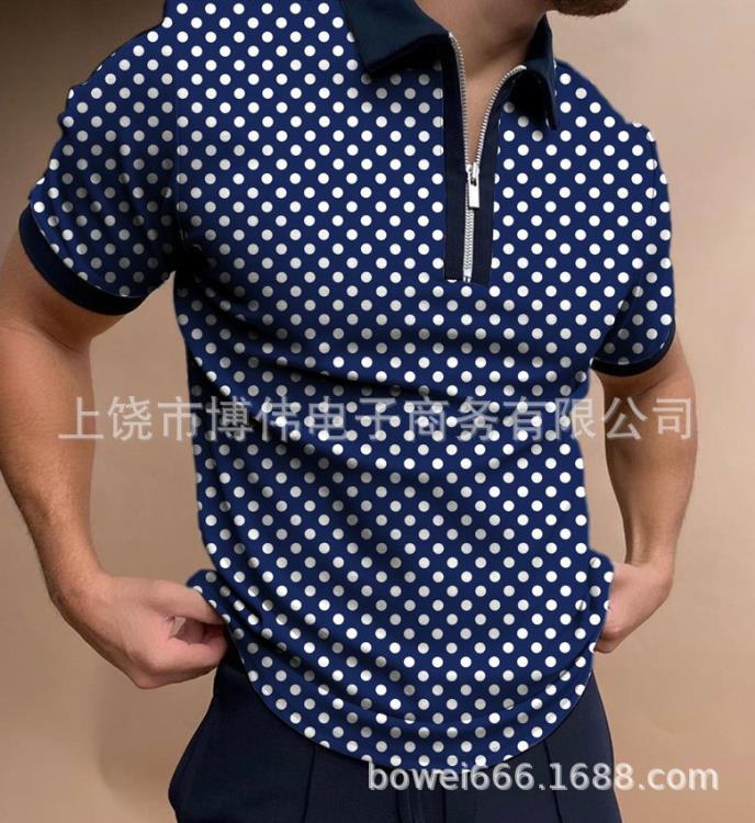 2023夏季新款歐美 男士短袖翻領時尚潮流條紋印花3DPOLO衫-細節圖6