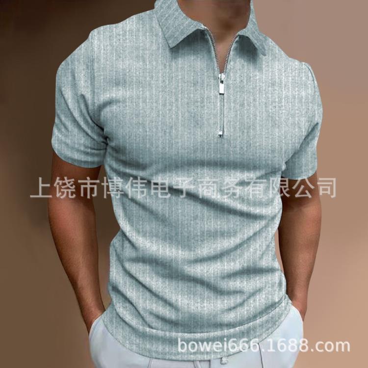 2023夏季新款歐美 男士短袖翻領時尚潮流條紋印花3DPOLO衫-細節圖9