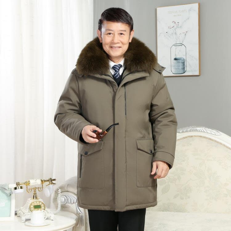 羽絨外套 2023服男加厚中老年人爸爸冬季外套男中長款可拆內膽爺爺冬裝-細節圖2